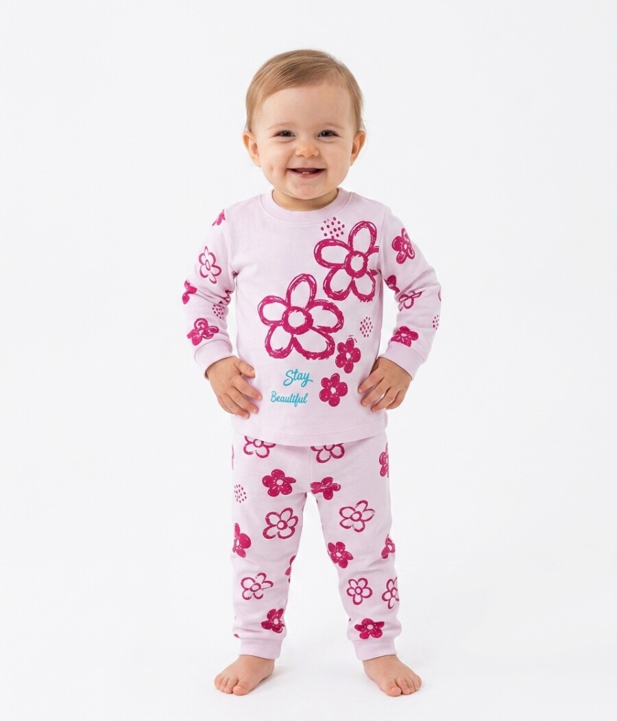 Organik Çiçek Desenli Kız Bebek Pijama 2li Takım - Görsel 4