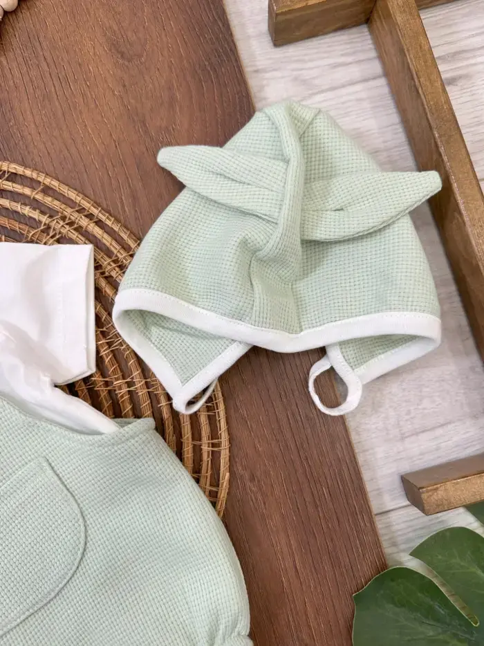 Çıçıtlı Zıbın ve Body Şapkalı Pamuklu Cepli 3lü Günlük Kız Çocuk Salopet Tulum