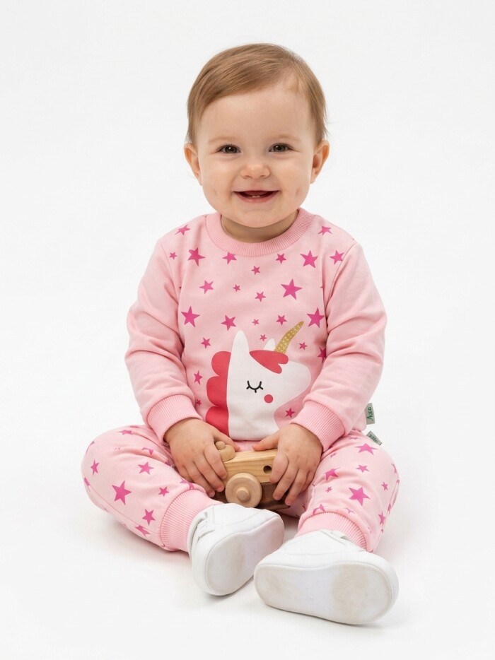 Pamuk Yıldız Desenli Kız Bebek 2li Takım