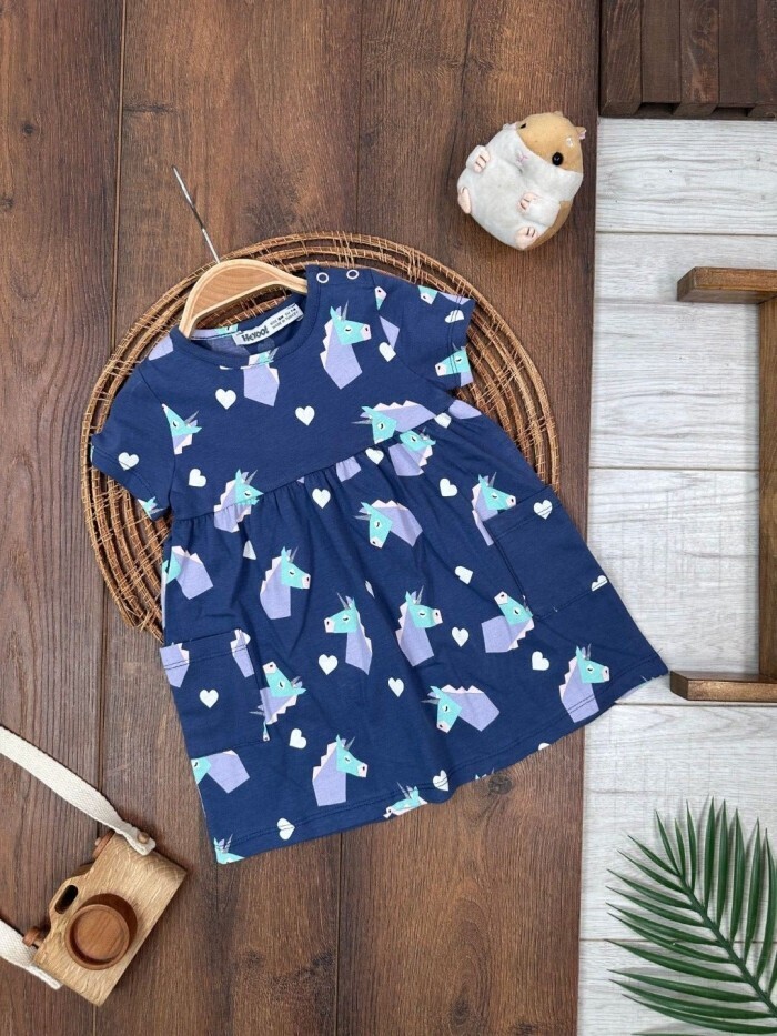 KIZ ÇOCUK & BEBEK MAVİ ELBİSE LASTİKLİ PAÇA, PAMUKLU, DESENLİ, MEVSİMLİK, GÜNLÜK, KIZ ÇOCUK & BEBEK PENYE ELBISE