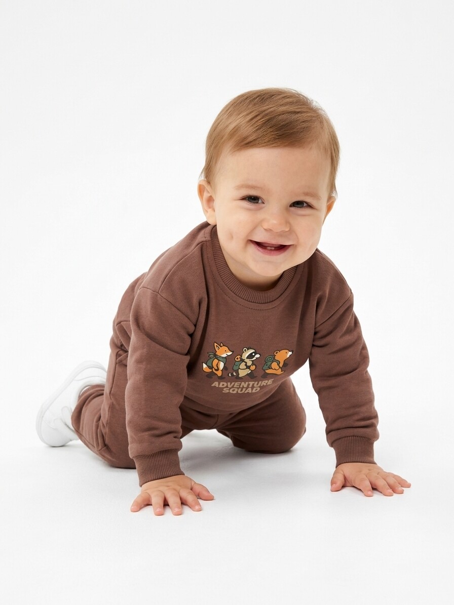 Pamuklu Sırt Figürlü Smile Detaylı Erkek Bebek 2li Takım Varyantı