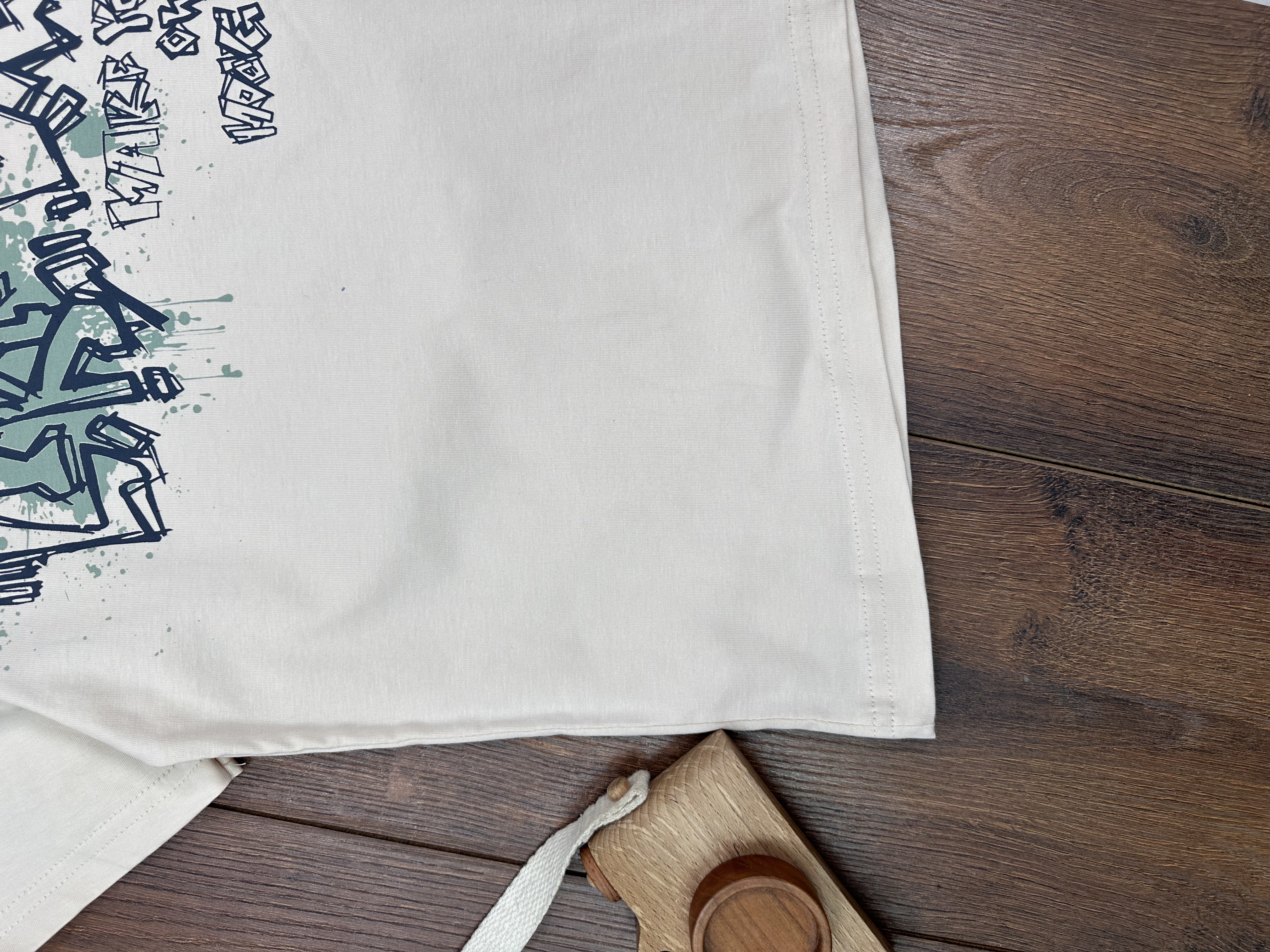 ERKEK ÇOCUK PAMUKLU GRAFFİTİ DETAYLI YUVARLAK, BİSİKLET YAKALI GRI T-SHIRT - Görsel 6