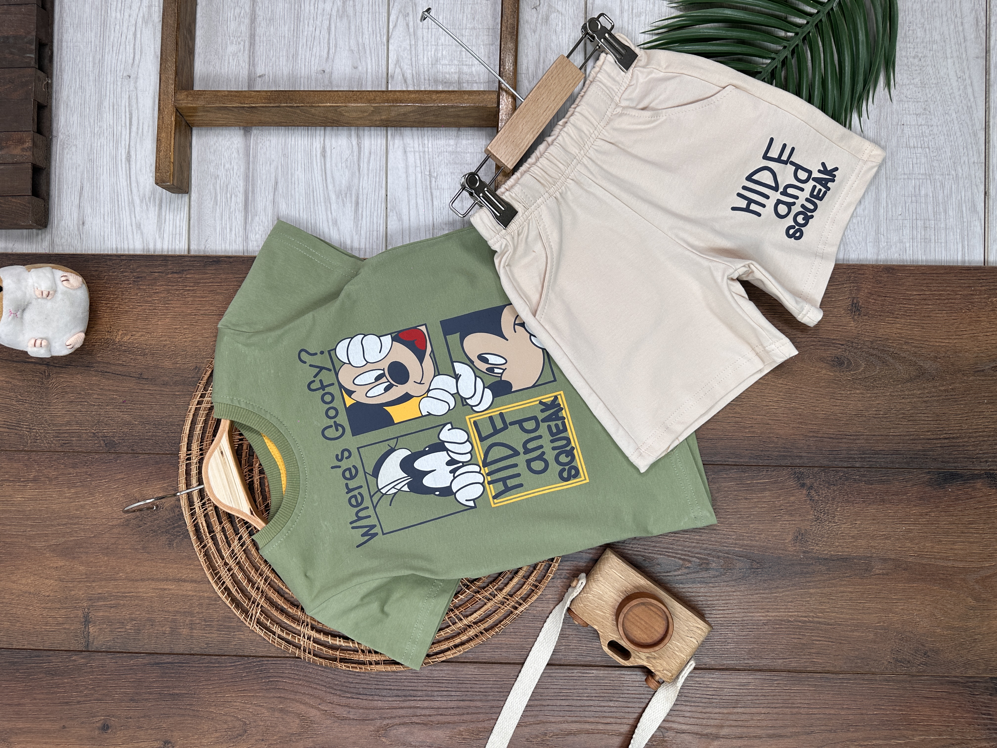 Yazlık Pamuklu Baskılı Bisiklet Yaka Erkek Çocuk 2li Takım