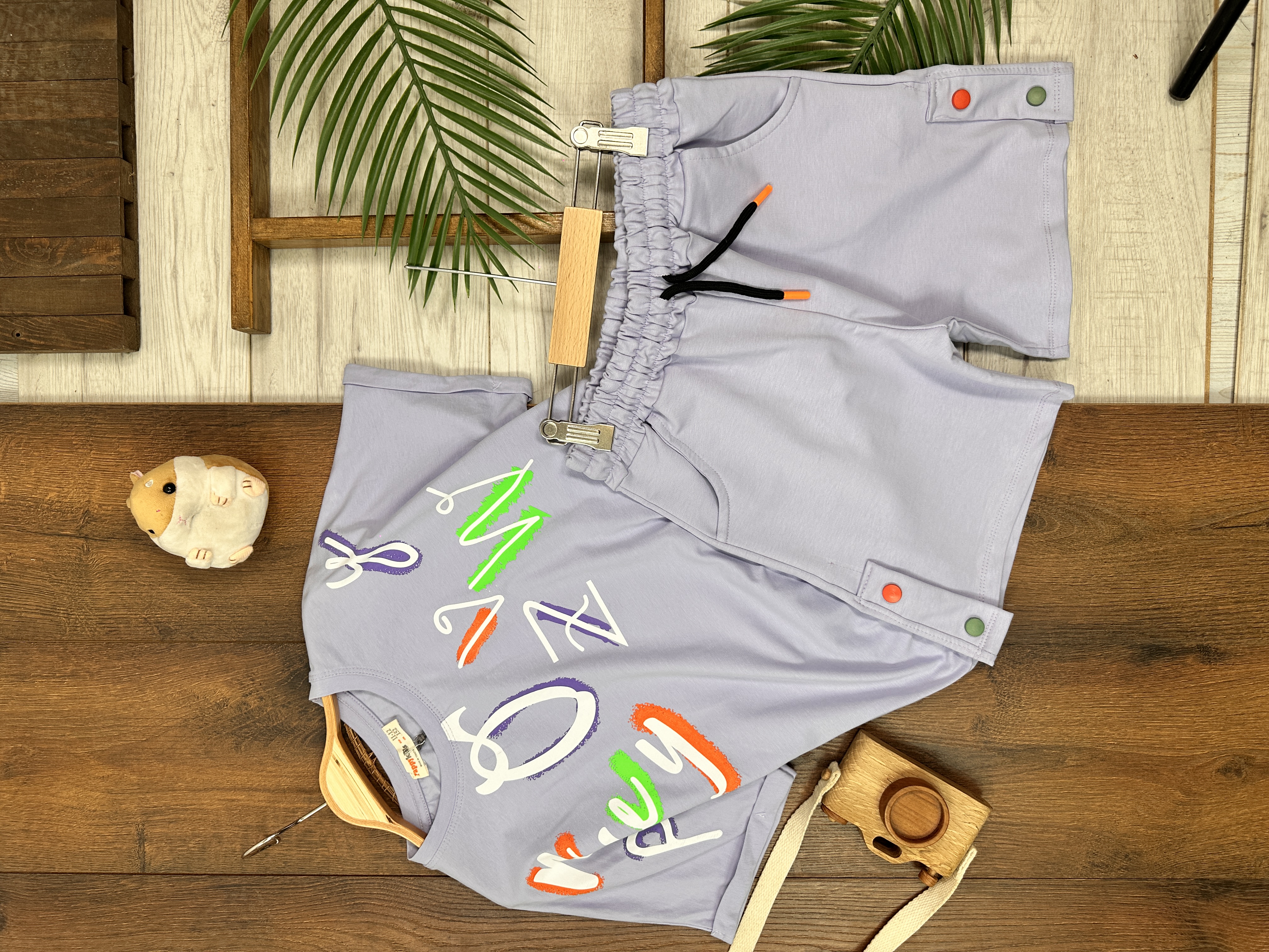 GARSON BOY MOR BİSİKLET YAKA KISA KOLLU LASTİKLİ BEL KIZ ÇOCUK & BEBEK ALT ÜST ŞORTLU TAKIM