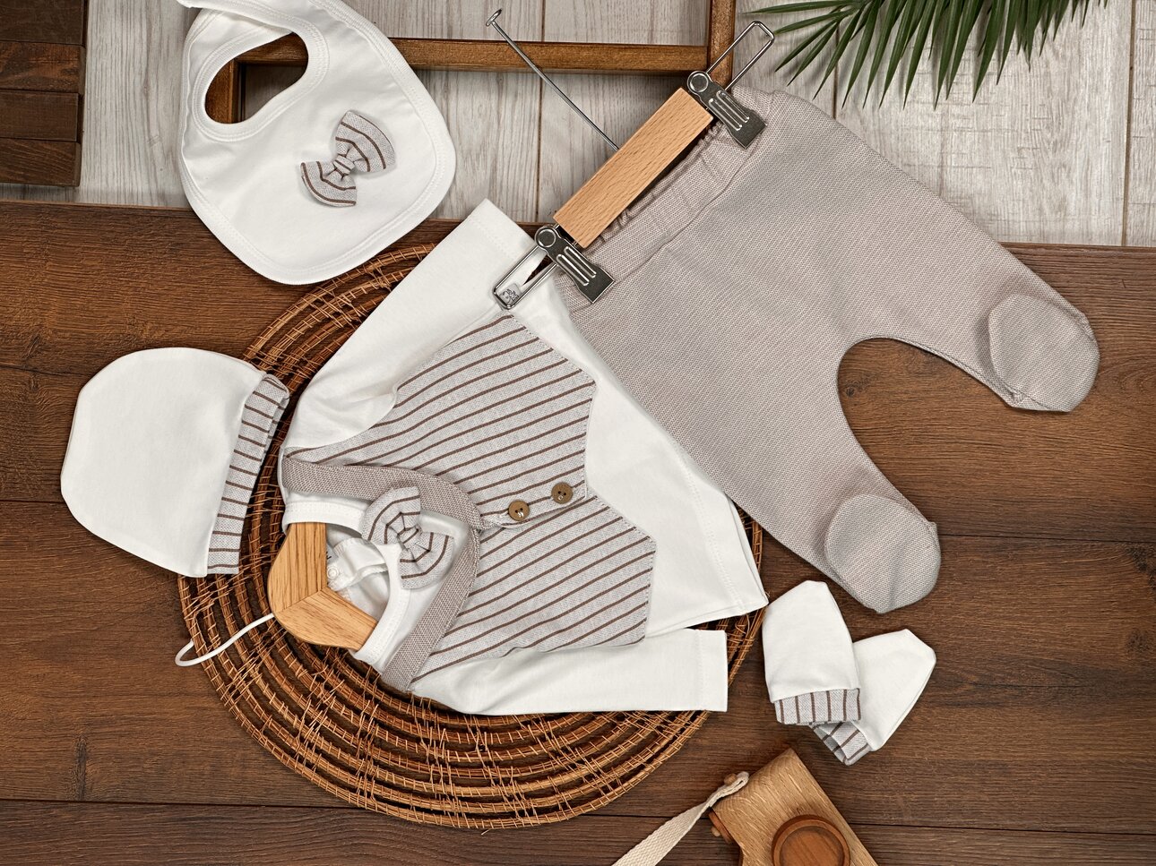 Yüksek Kalite Pamuk Çizgili Erkek Bebek 5li Hastane Çıkış Seti