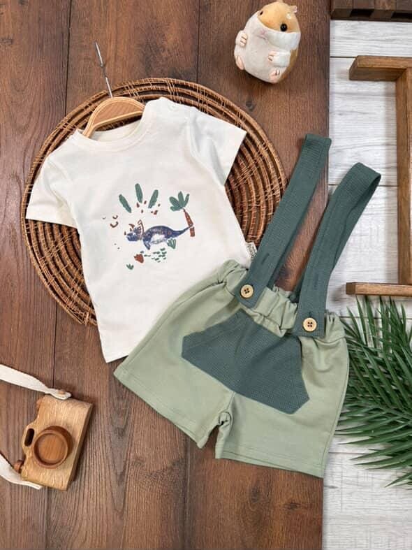 Yüksek Kalite Pamuklu Salopet Kanguru Cepli Çıtçıtlı Düğmeli 2li Erkek Bebek Takım