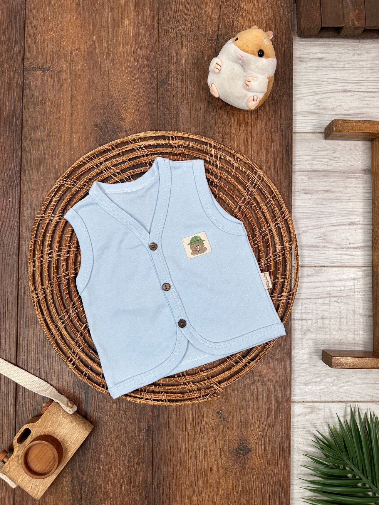 Pamuklu Ayıcık Detaylı Erkek Bebek Yelek