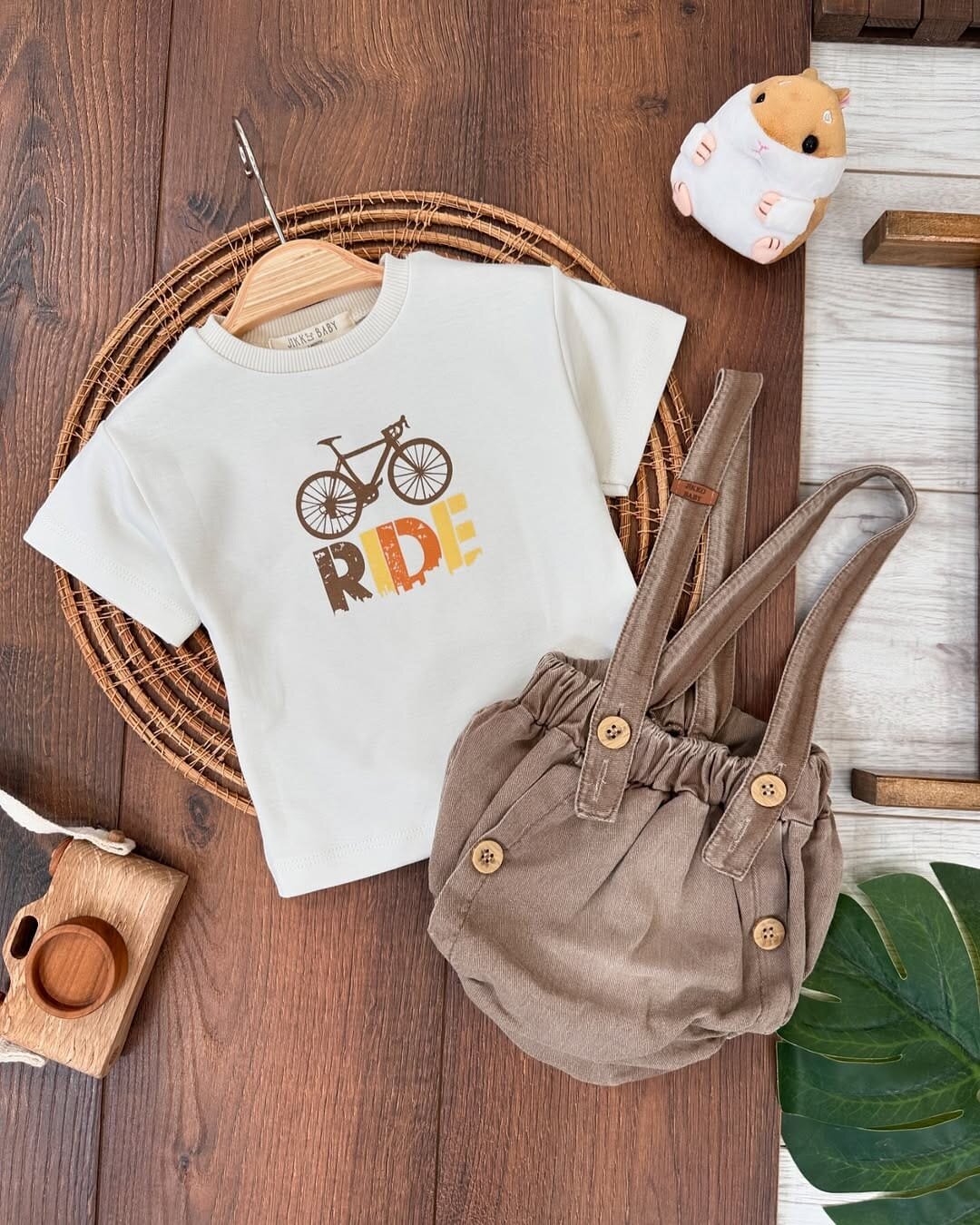 Yüksek Kalite Pamuk Kumaş Bisiklet Detaylı Yazlık Salopet 2li Erkek Bebek Takımı