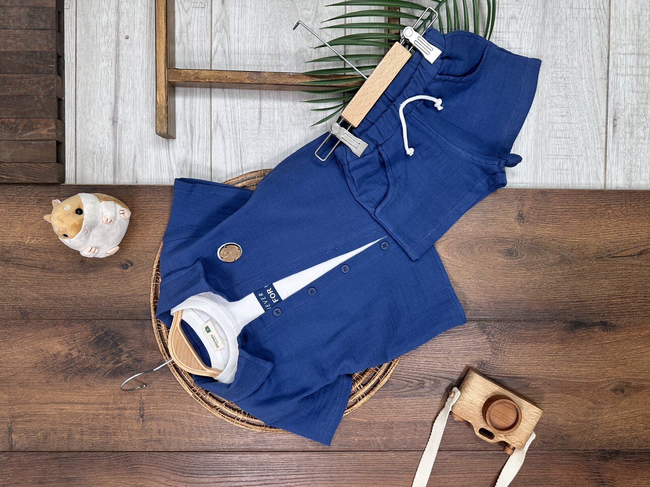 Yazlık Pamuklu Düğmeli Erkek Çocuk 2li Takım