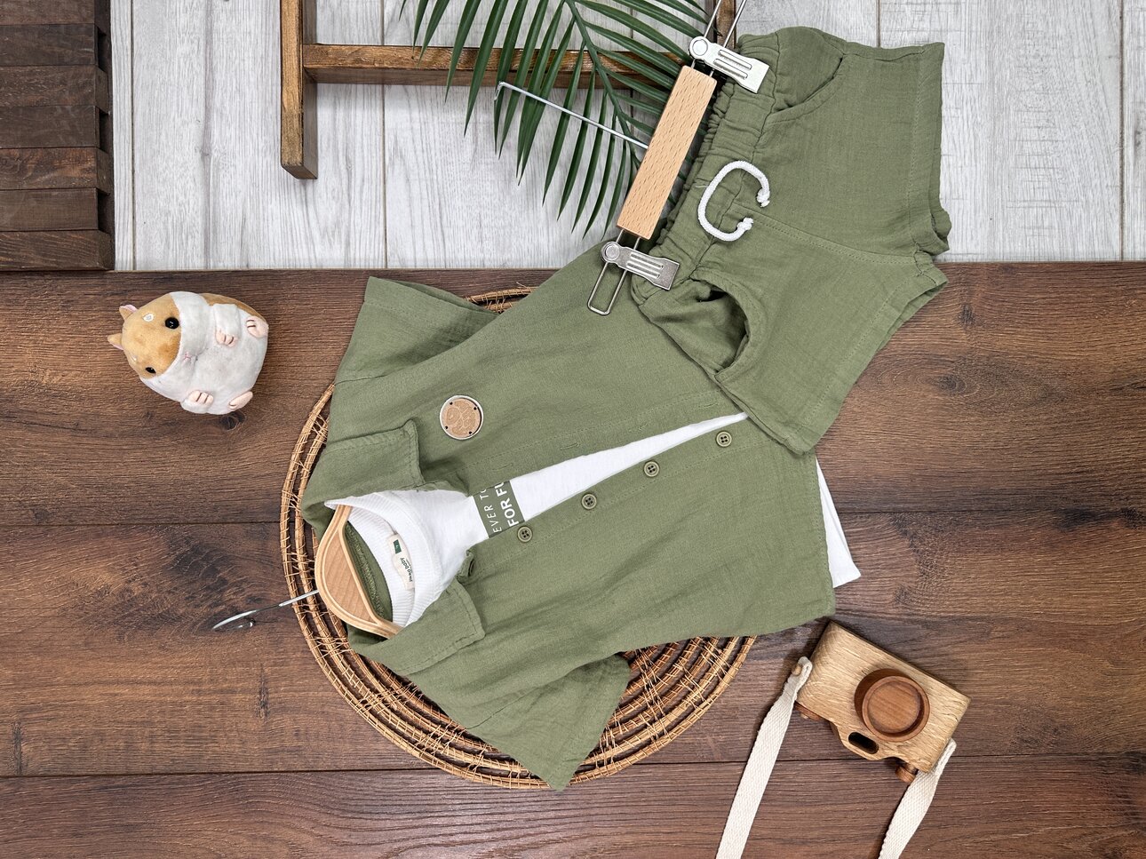 Yazlık Pamuklu Düğmeli Erkek Çocuk 3lü Takım