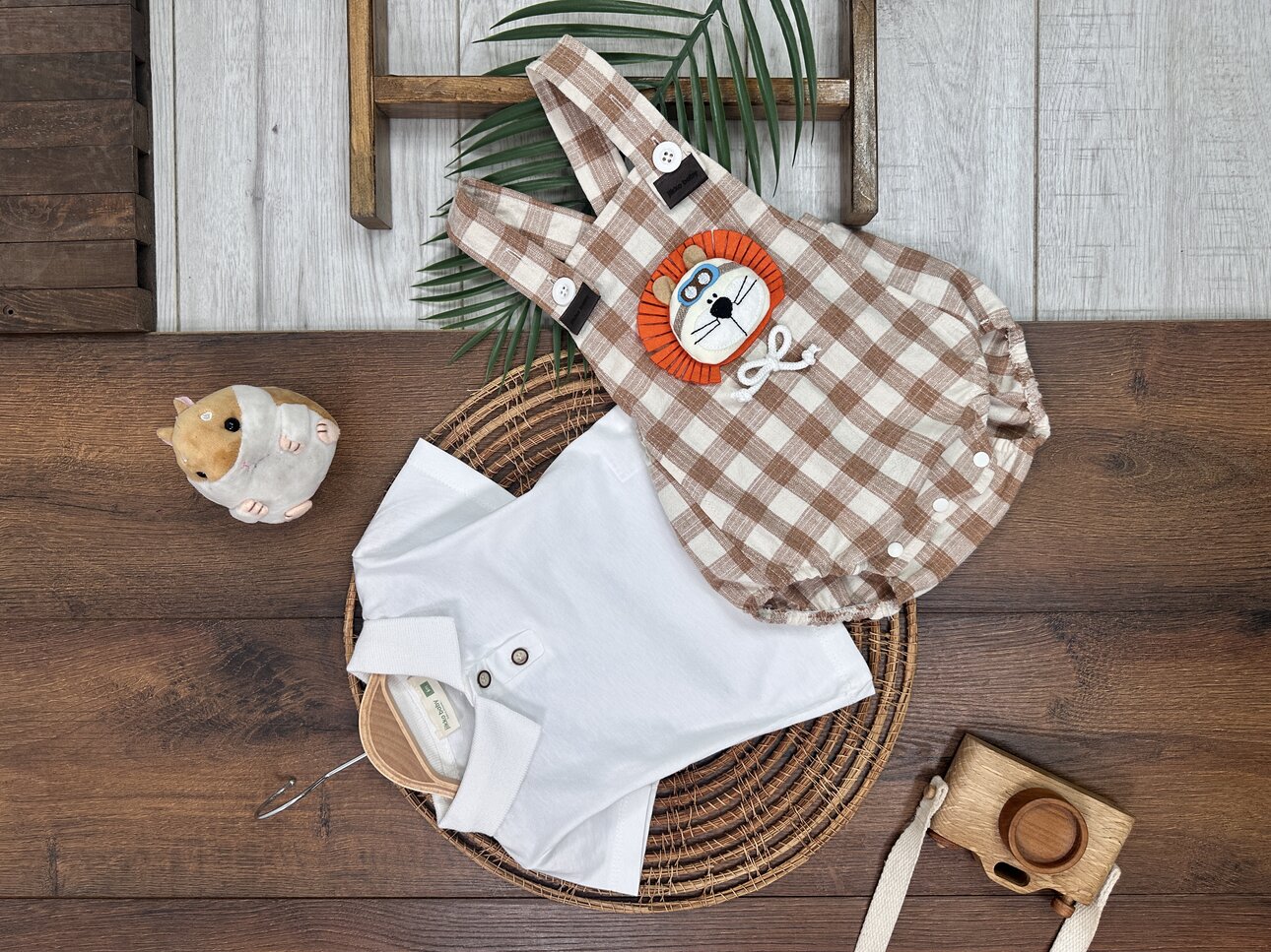 Yazlık Pamuklu Aslan Nakışlı Polo Yaka Erkek Bebek 2li Takım