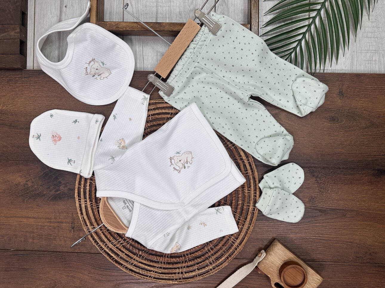 Pamuklu Organik Animal Desenli Kız Bebek 5li Hastane Çıkış Seti