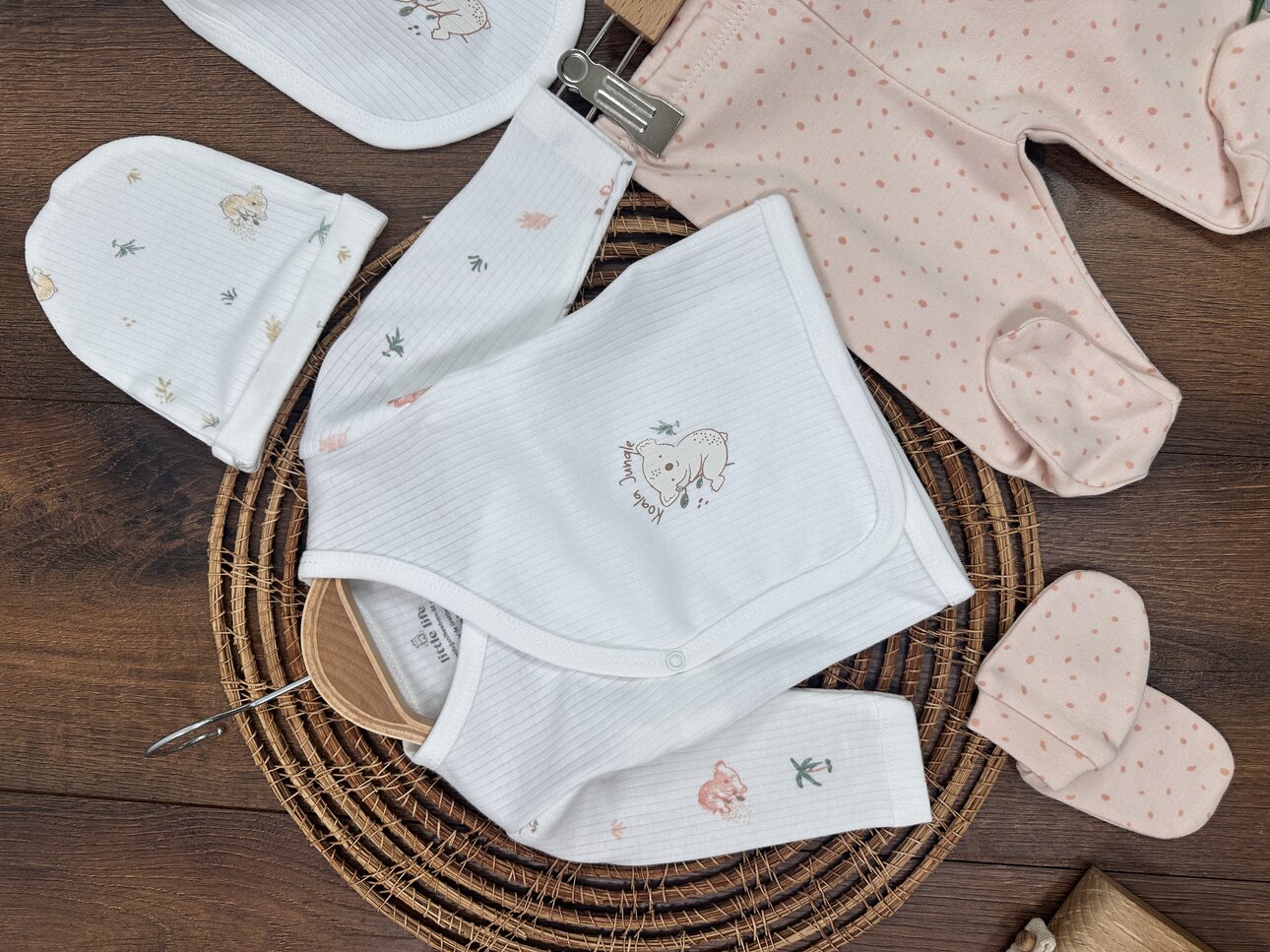 Pamuklu Koala Desenli 5li Unisex Bebek Hastane Çıkış Seti - Görsel 2