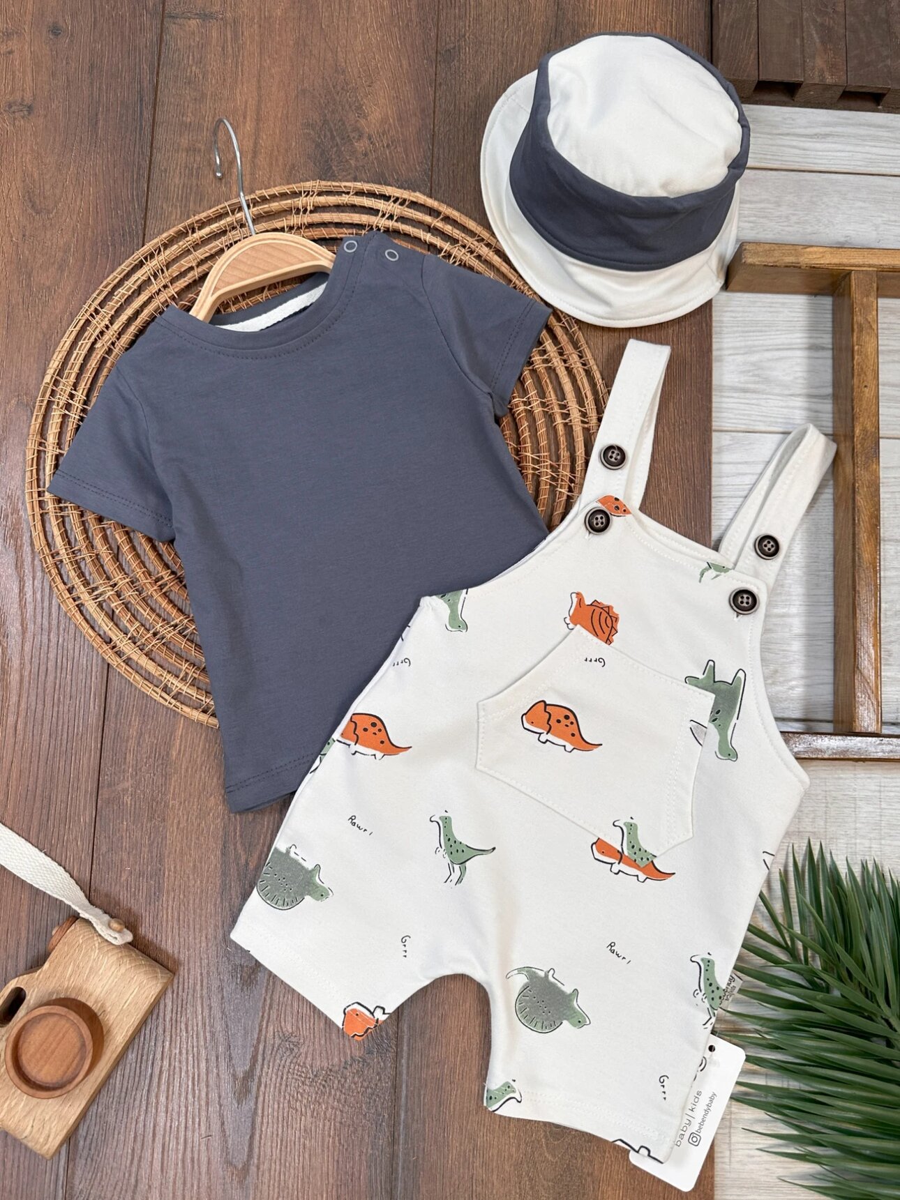 Pamuklu Dinozor Desenli Kaliteli 3lu Erkek Bebek Takım