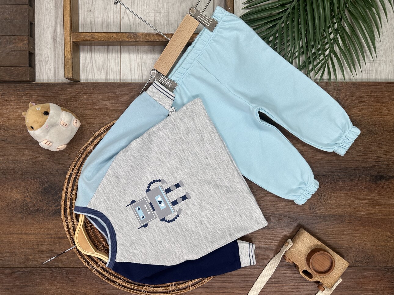 Pamuklu Robot Detaylı Uzun Kollu Mevsimlik 2li Erkek Bebek Takım