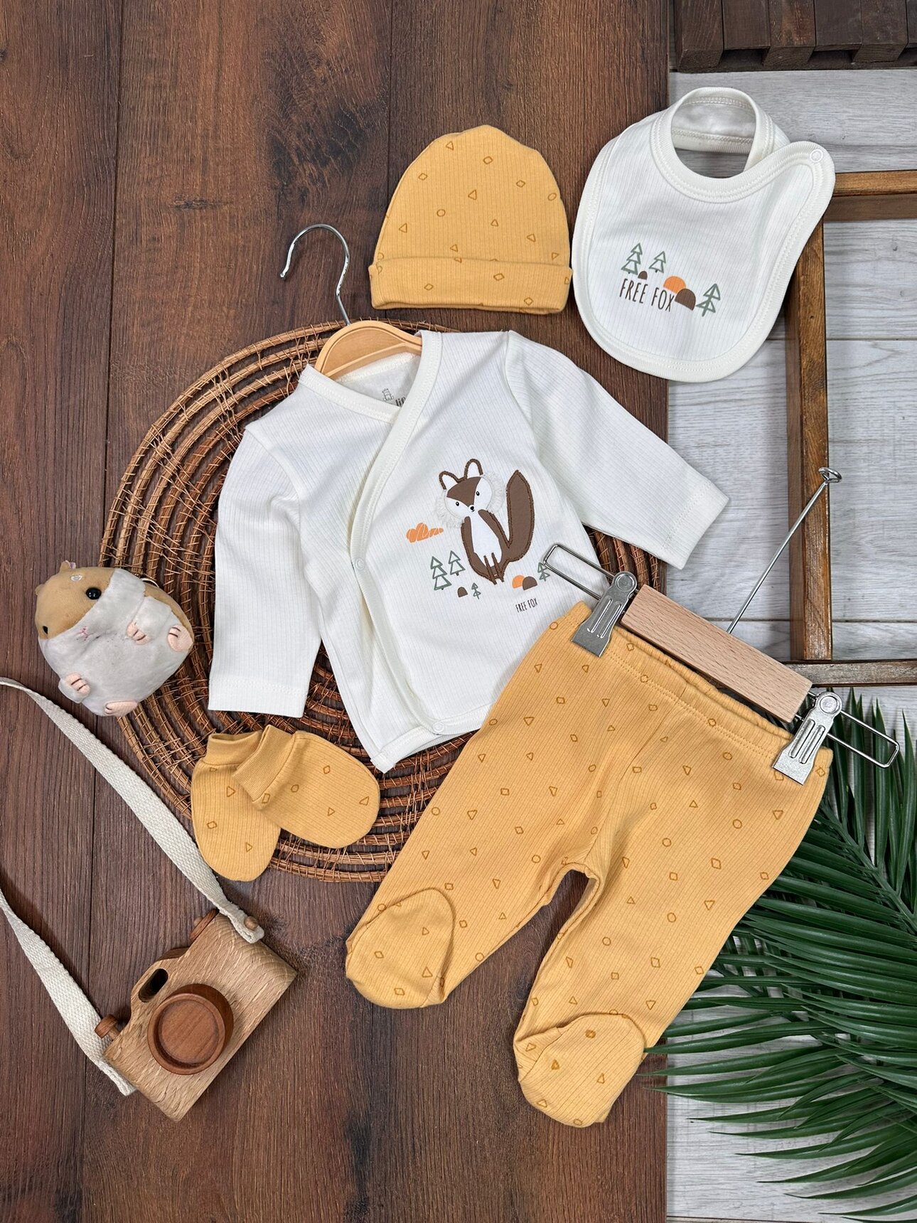 Pamuklu Animal Desenli 5li Yenidoğan Hastane Çıkış Seti