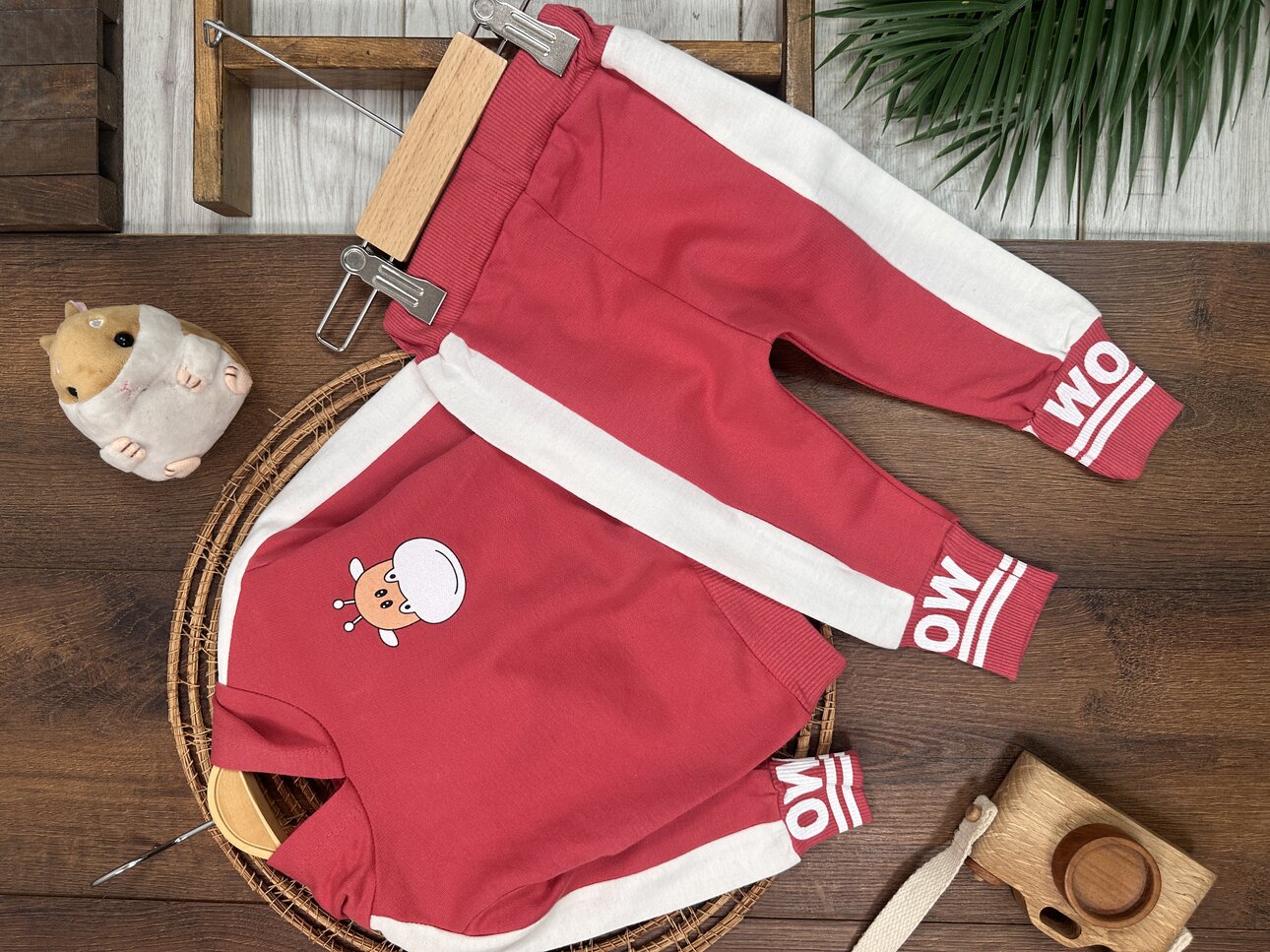 Pamuklu Kapüşonlu Unisex Bebek 2li Takım - Detay Görseli 5