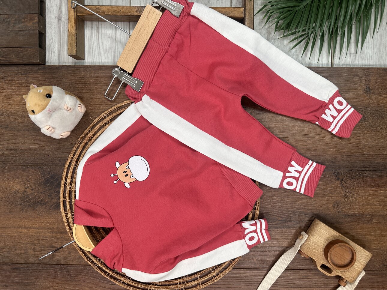 Pamuklu Kapüşonlu Unisex Bebek 2li Takım - Detay Görseli 6