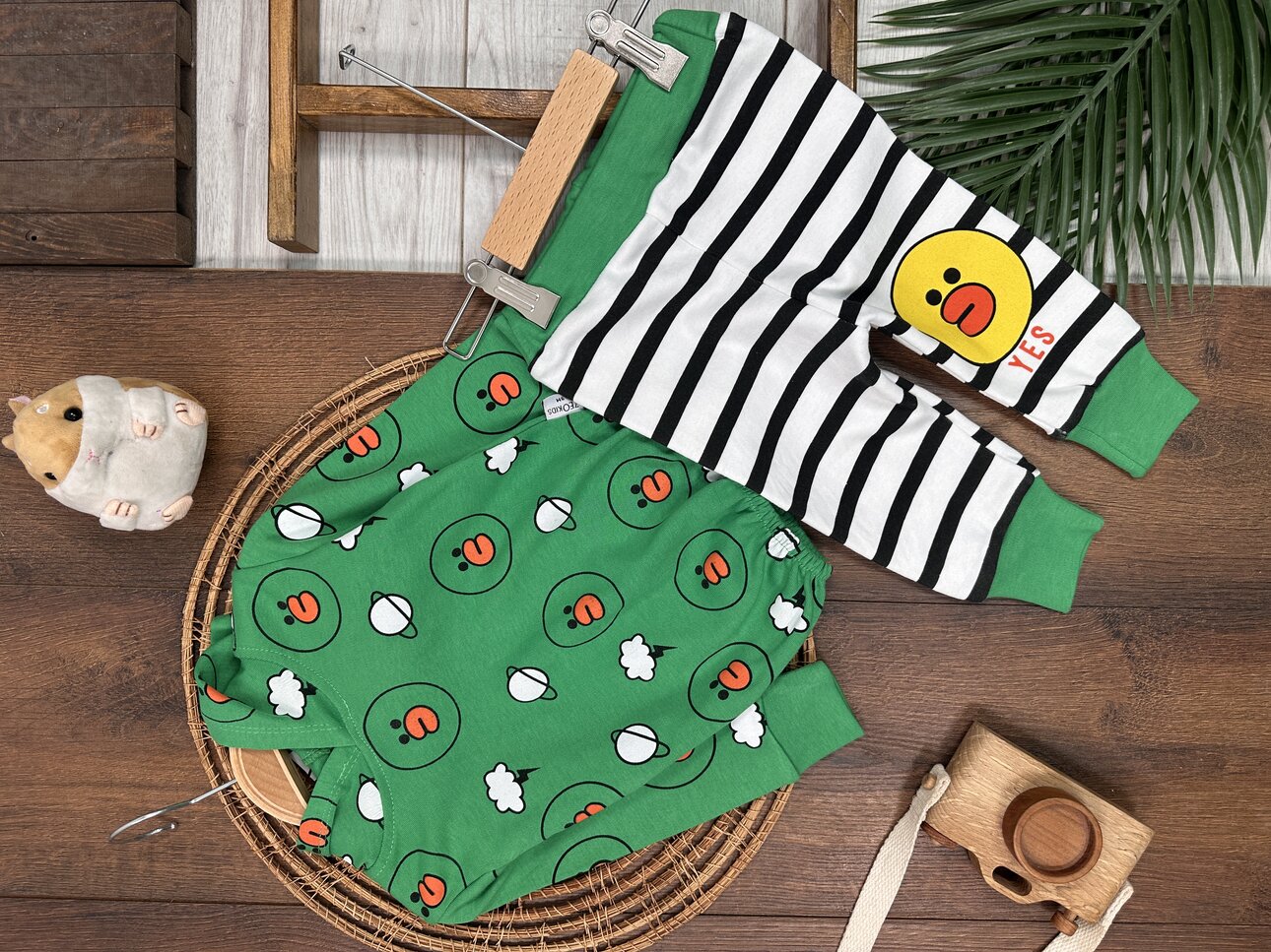 Pamuklu Ördek Desenli Kapüşonlu Kız Bebek 2li Takım