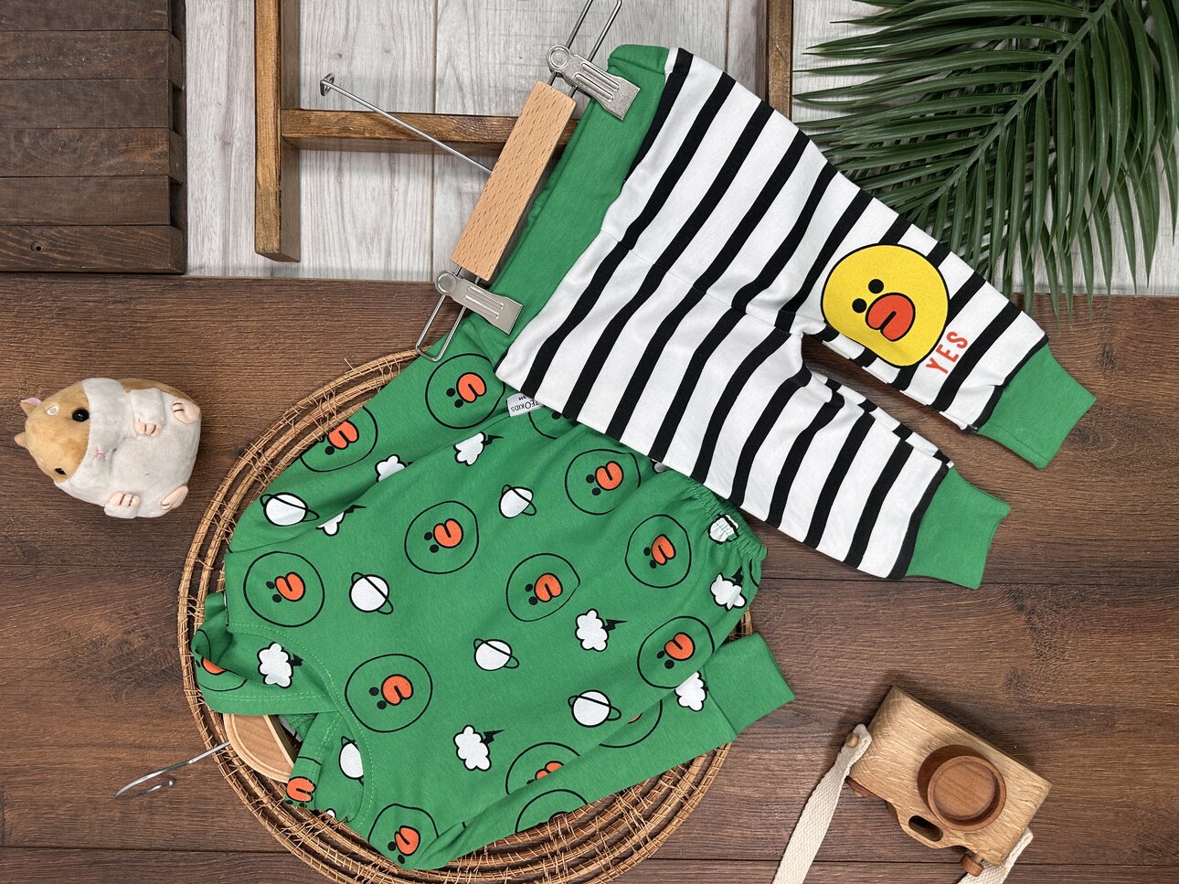 Pamuklu Ördek Desenli Kapüşonlu Kız Bebek 2li Takım