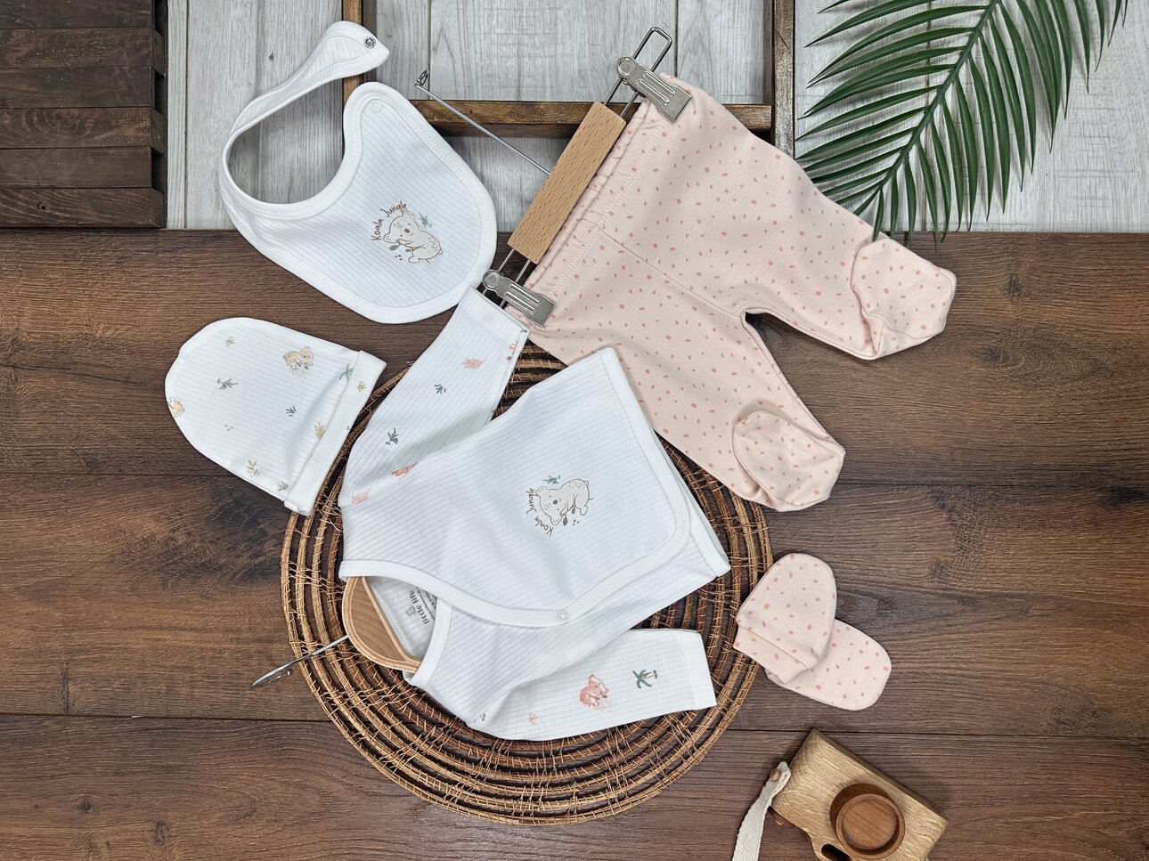 Pamuklu Koala Desenli 5li Unisex Bebek Hastane Çıkış Seti