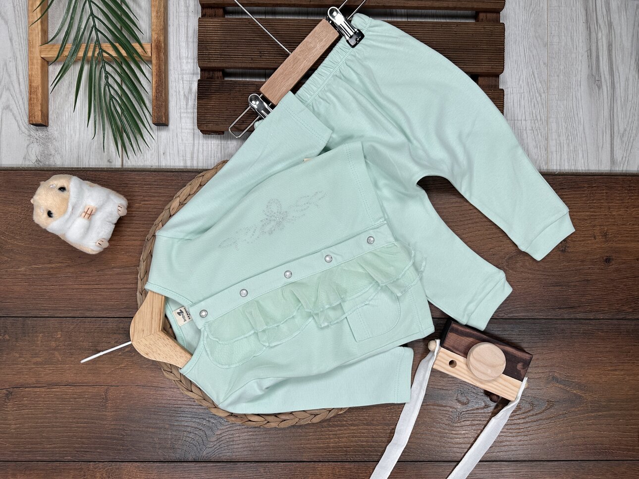 Tül Fırfırlı detaylı Düğmeli 2li Kız Bebek Takım