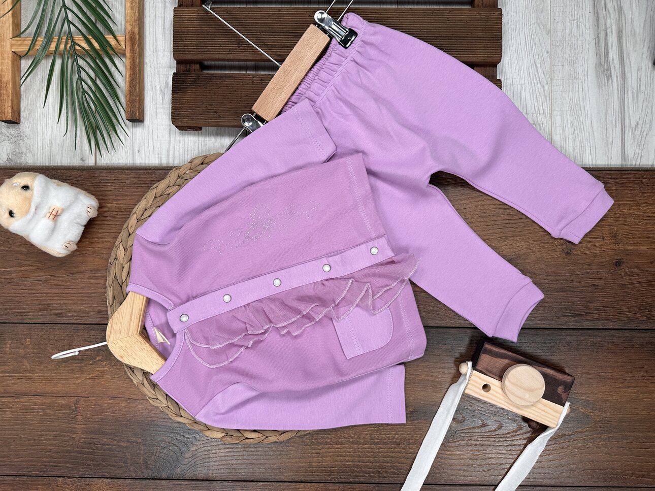 Tül Fırfırlı detaylı Düğmeli 2li Kız Bebek Takım