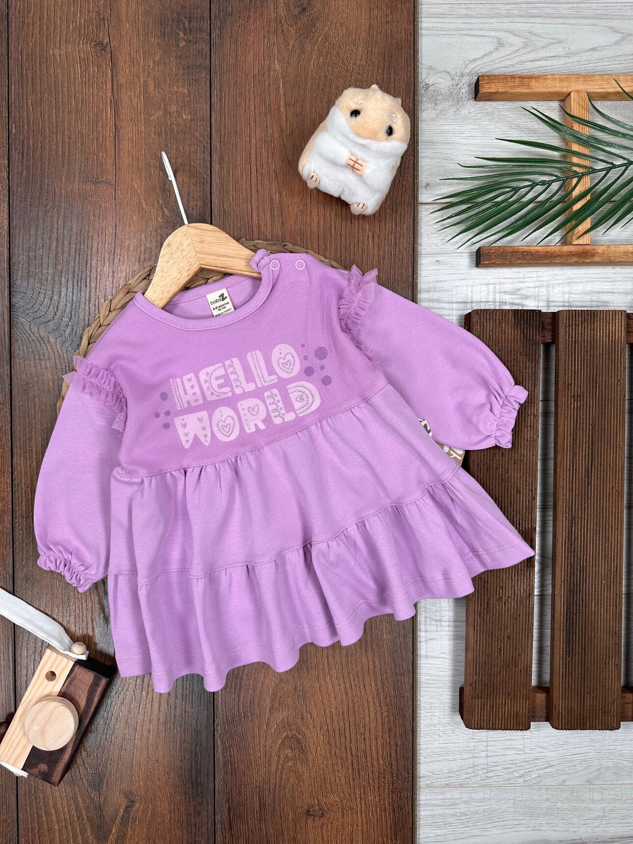 Pamuklu Tütü Detaylı Kolları Lastikli Kız Bebek Elbise