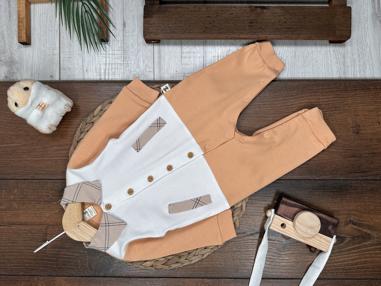 Pamuklu Ekose Detaylı Polo Yaka Erkek Bebek Tulum