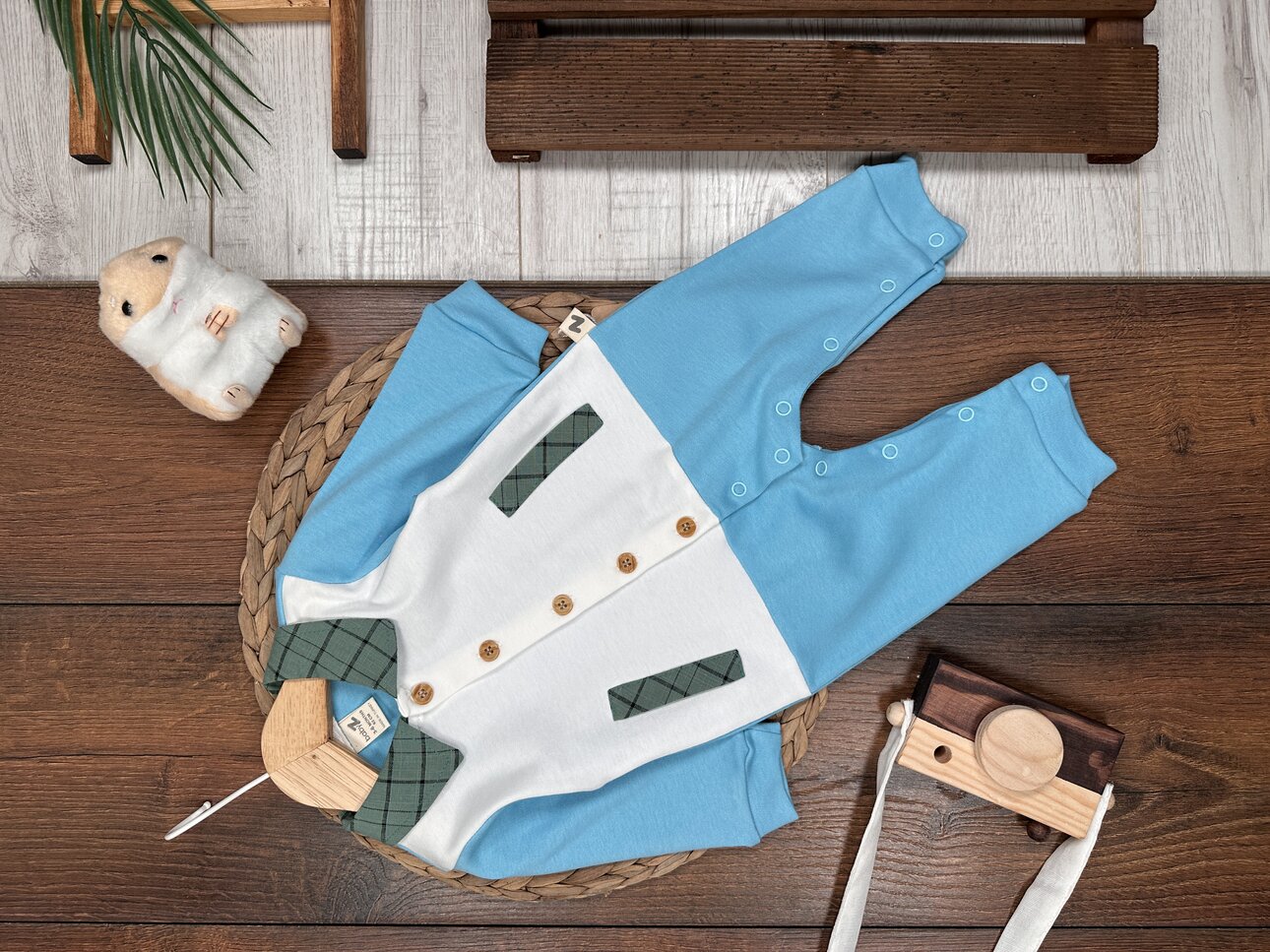 Pamuklu Ekose Detaylı Polo Yaka Erkek Bebek Tulum