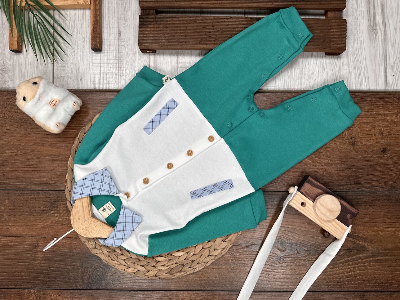 Pamuklu Ekose Detaylı Polo Yaka Erkek Bebek Tulum