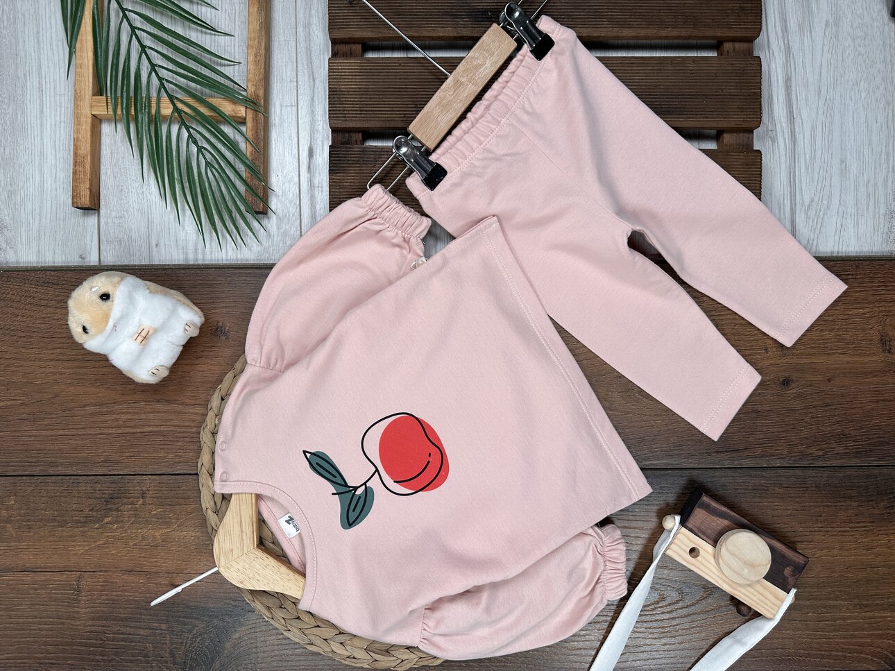 Pamuklu Kiraz Desenli 2li Kız Bebek Takım