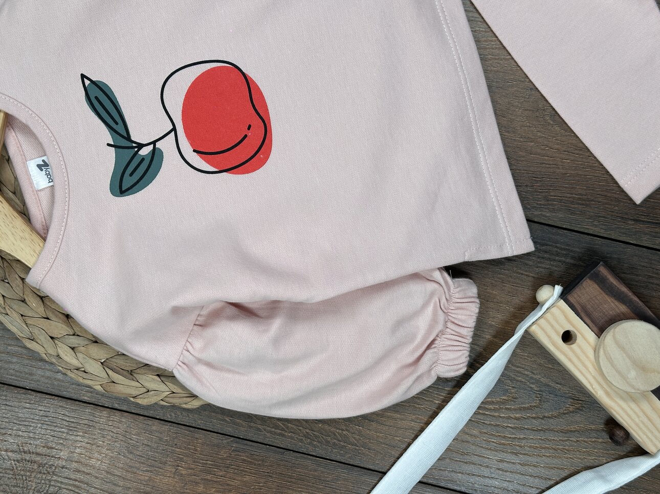 Pamuklu Kiraz Desenli 2li Kız Bebek Takım - Görsel 2