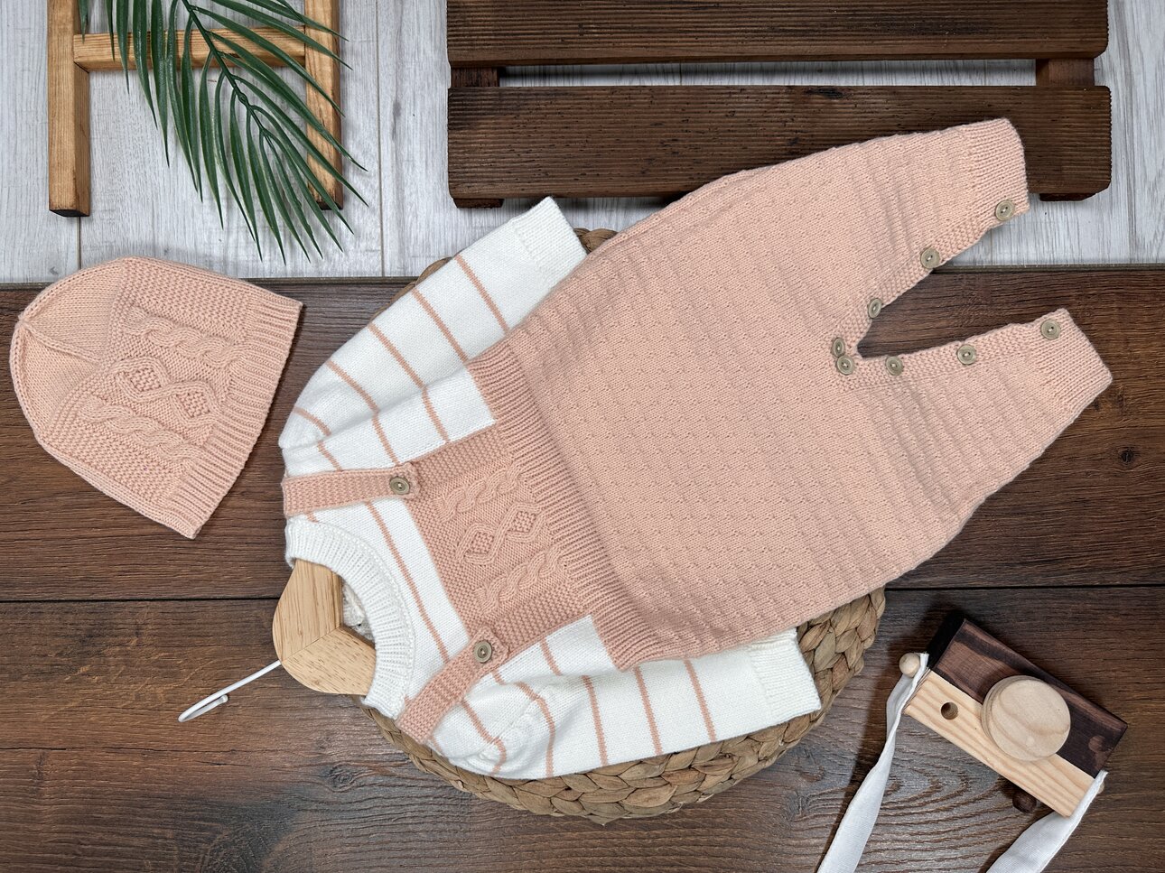 Pamuklu Triko Şapkalı Tulum 2li Kız Bebek Takım