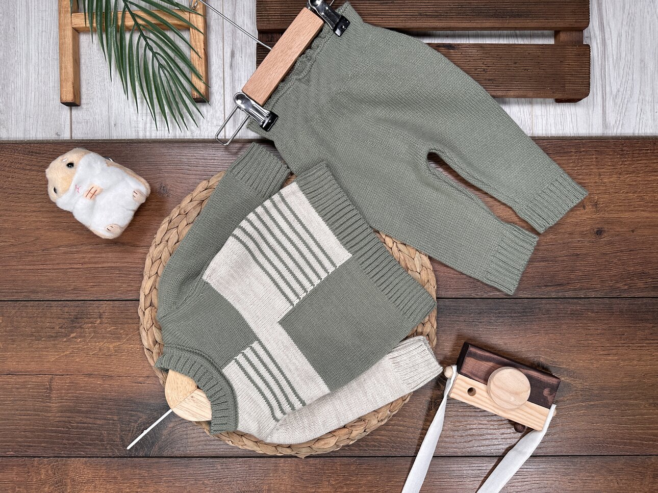 Pamuklu Çizgi Detaylı Triko 2li Erkek Bebek Takım