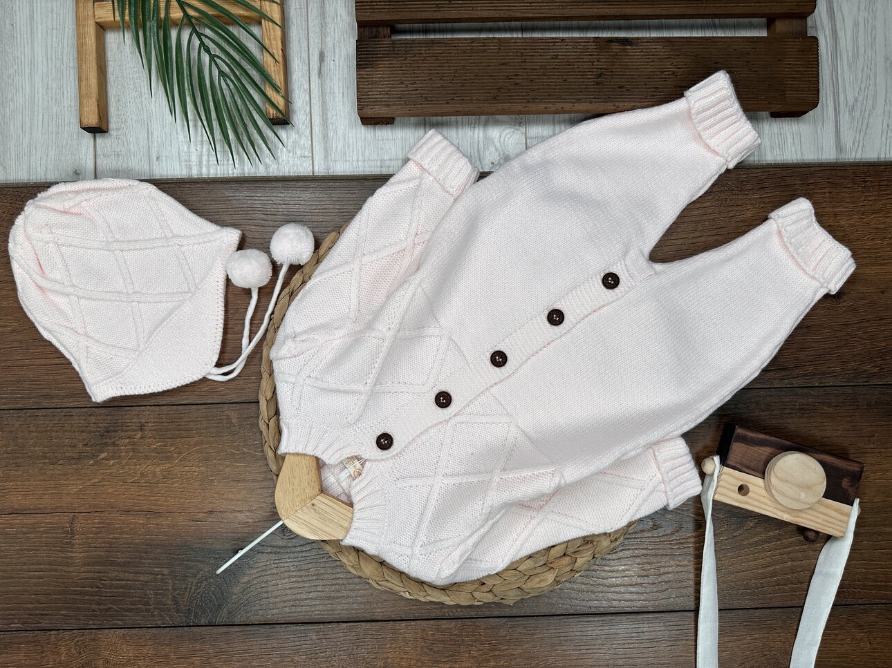 Triko Şapkalı Tulum 2li Kız Bebek Takım