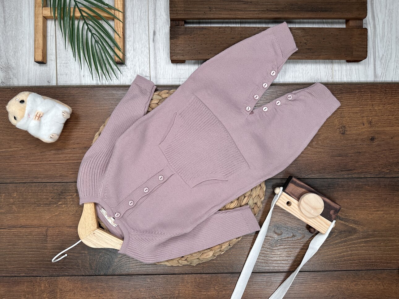 Kanguru Cepli İnce Triko Kız Bebek Tulum