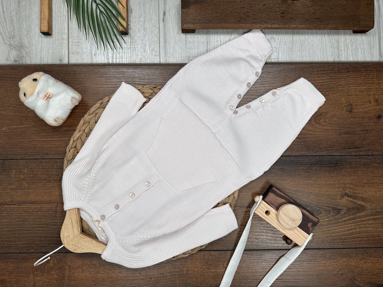 Kanguru Cepli İnce Triko Kız Bebek Tulum