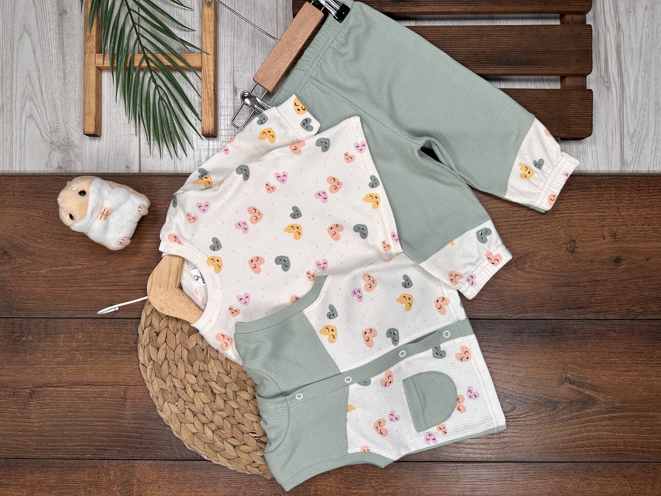 Yumuşak Pamuklu Ayıcık Desenli 3lu Kız Bebek Takım