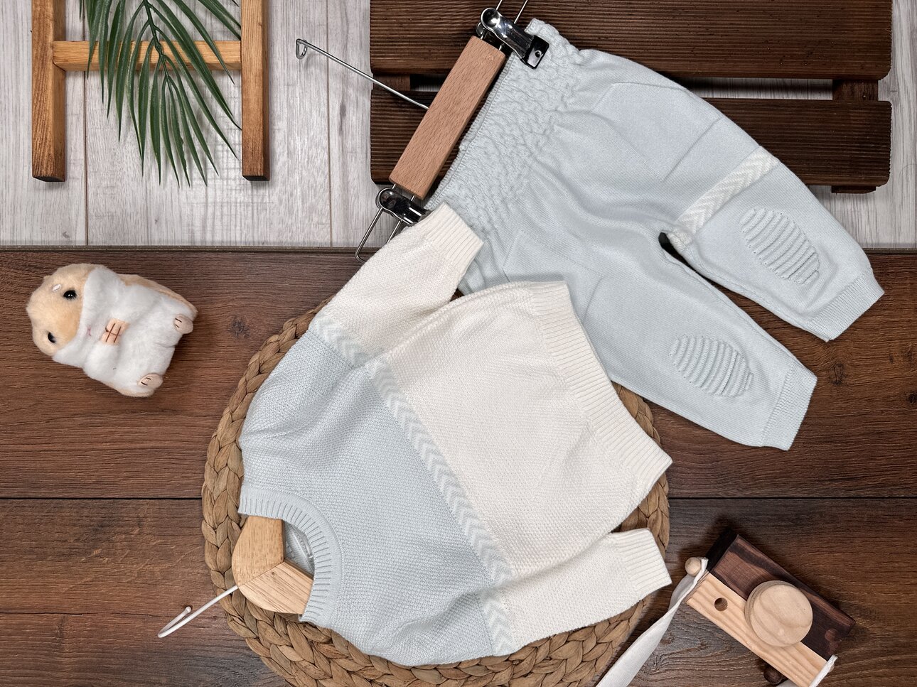 Pamuklu Triko Yama Detaylı Premium 2li Erkek Bebek Takım