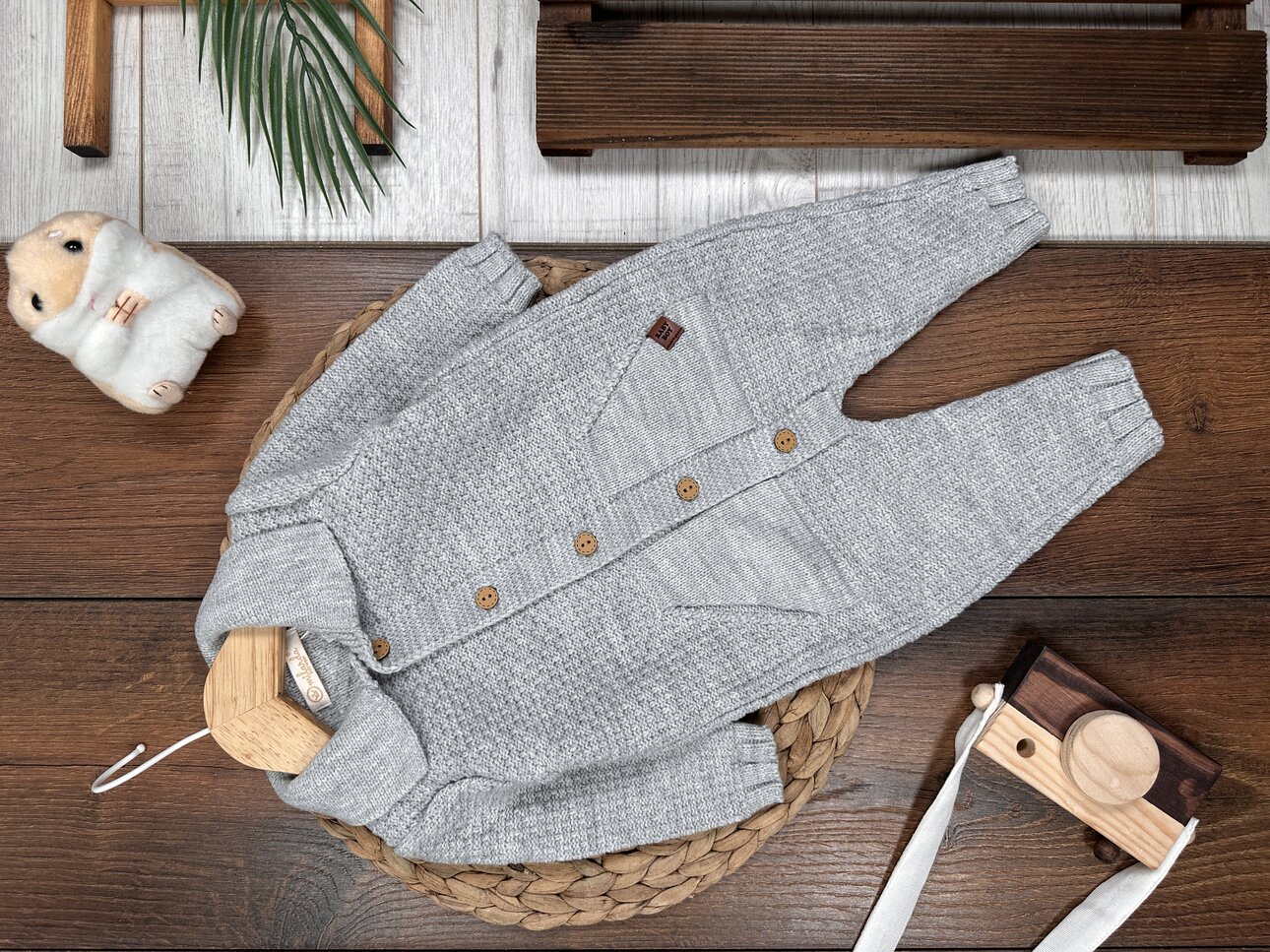 Kışlık Pamuklu Cep Detaylı Yumuşak Triko Erkek Bebek Tulum