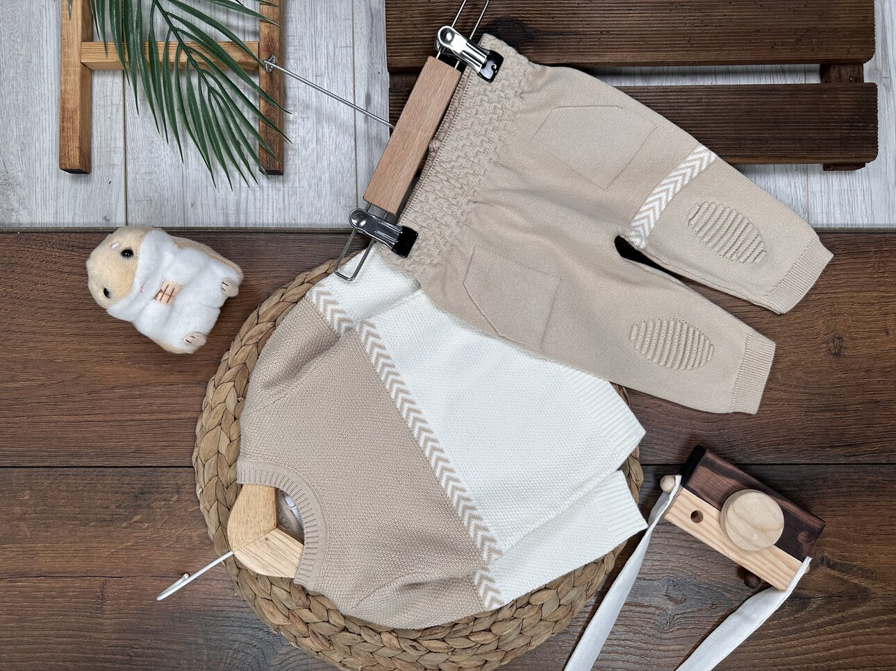 Pamuklu Triko Yama Detaylı Premium 2li Erkek Bebek Takım