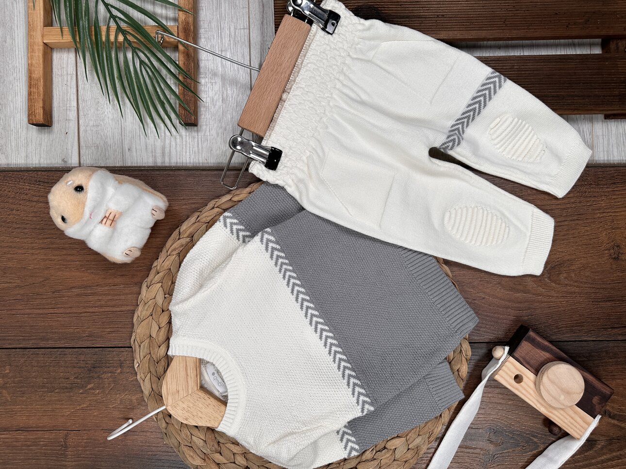 Pamuklu Triko Yama Detaylı Premium 2li Erkek Bebek Takım