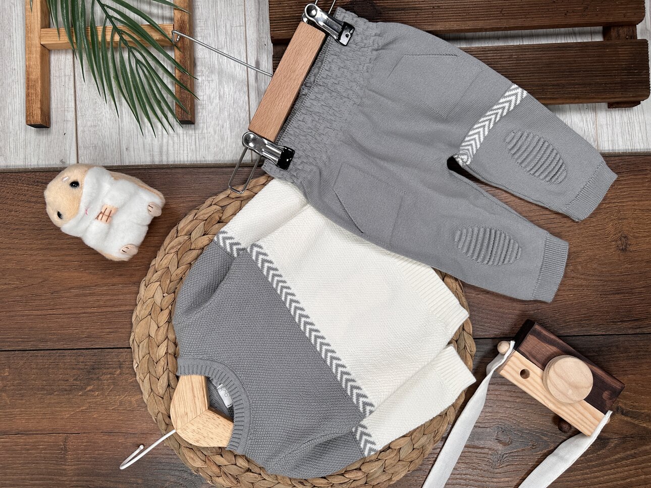 Pamuklu Triko Yama Detaylı Premium 2li Erkek Bebek Takım