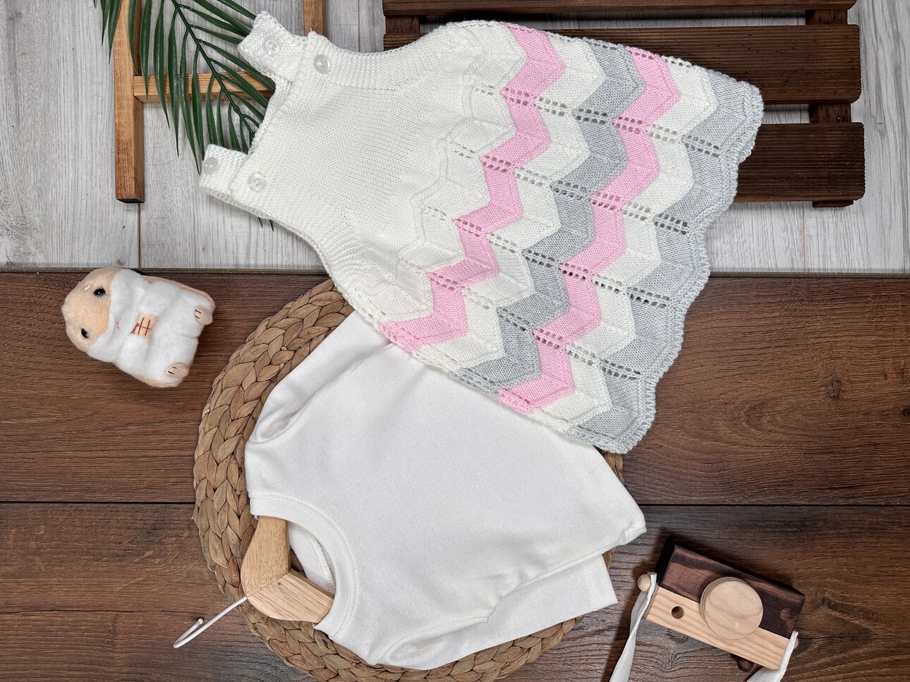 Pamuklu Badili Triko Kız Bebek Elbise