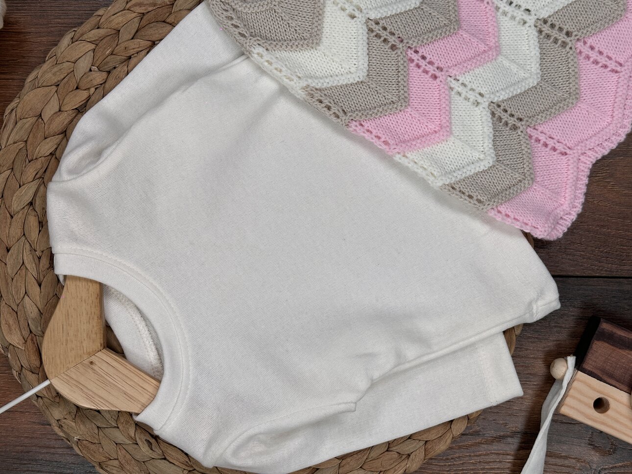 Organik Triko Zigzag Desenli Kız Bebek 2li Elbise Takım - Detay Görseli 5