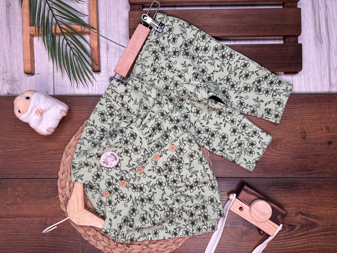 Premium Selanik Örgüsü Kadife Kumaş Çiçek Detaylı 2li Kız Bebek Takım