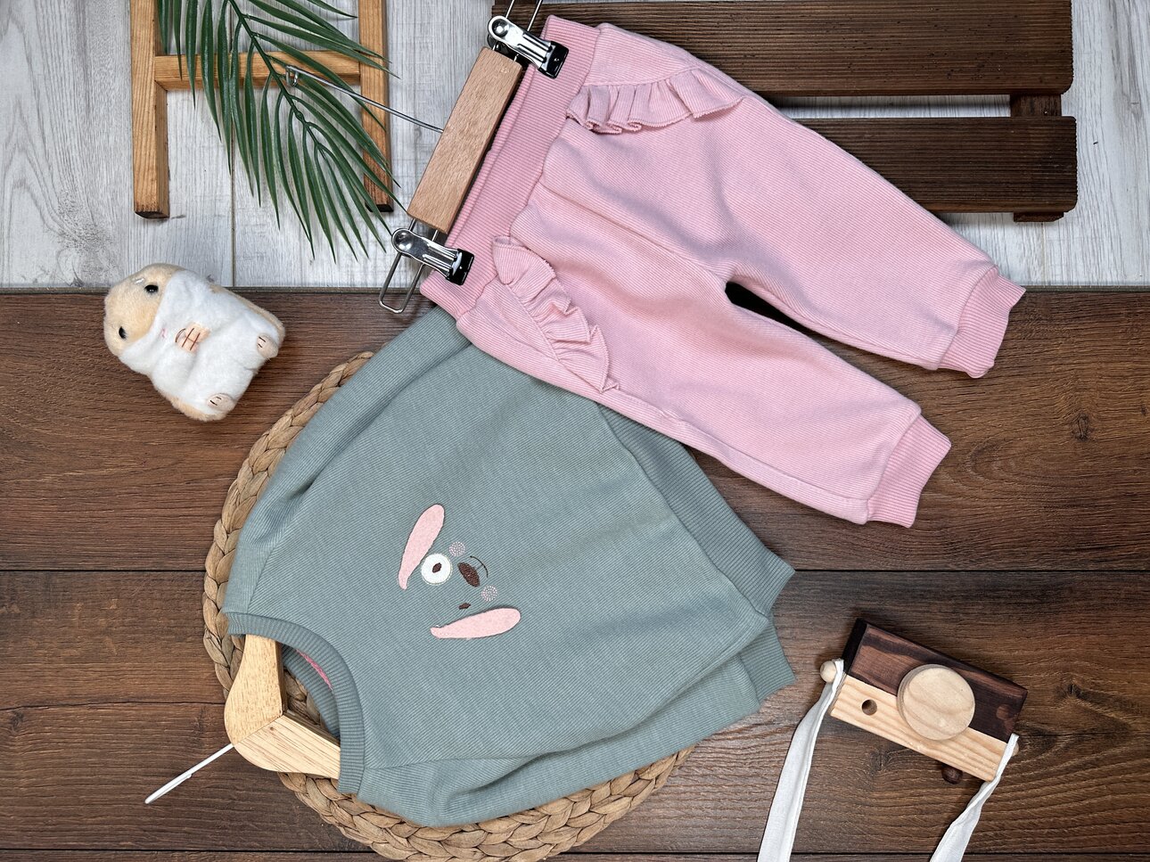 Pamuklu Kulak Detaylı 2li Kız Bebek Takım