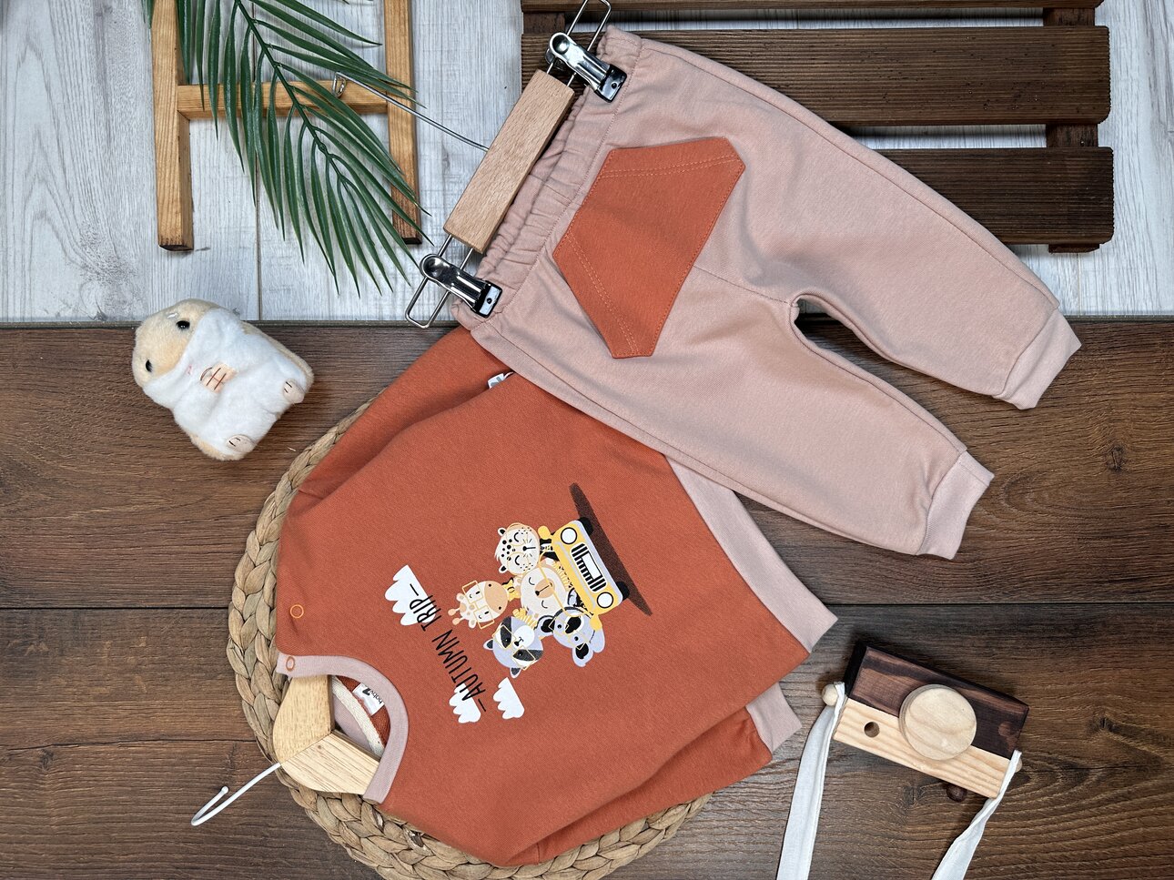 Pamuklu Omuzdan Çıtçıtlı Kanguru Cepli 2li Erkek Bebek Takım