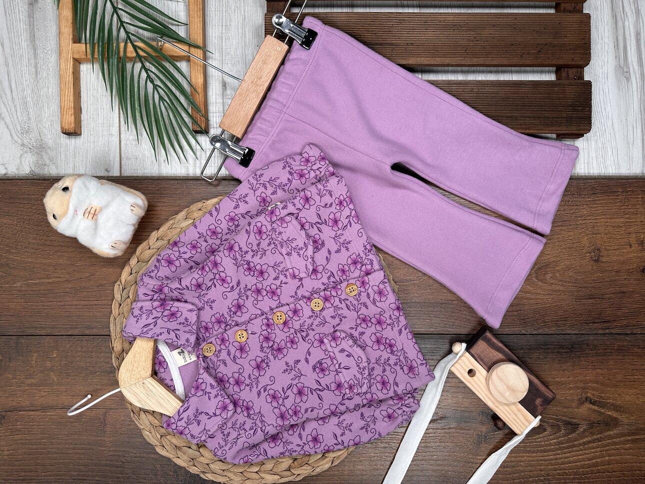 Pamuklu Selanik Örgüsü Gömlek Detaylı Kışlık İspanyol Paça 2li Kız Bebek Takım